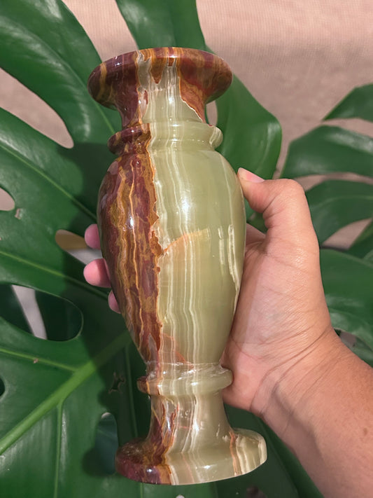 Green & Red Onyx Calcite Vase - XL Statement Piece